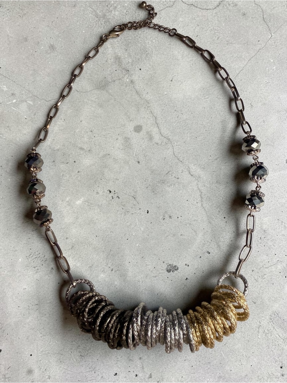 Two-Tone Metallic Loop Necklace - Gold & Silver Accent